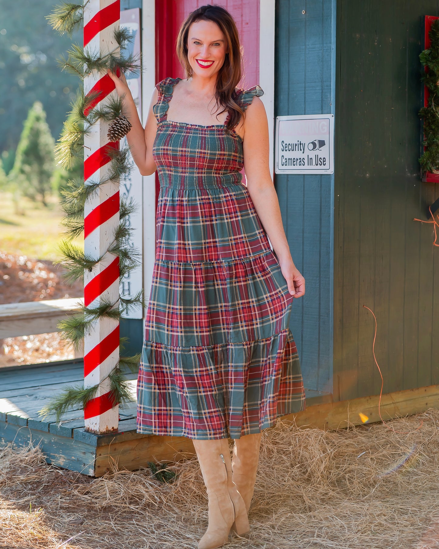 Logan Plaid Midi Dress- Green