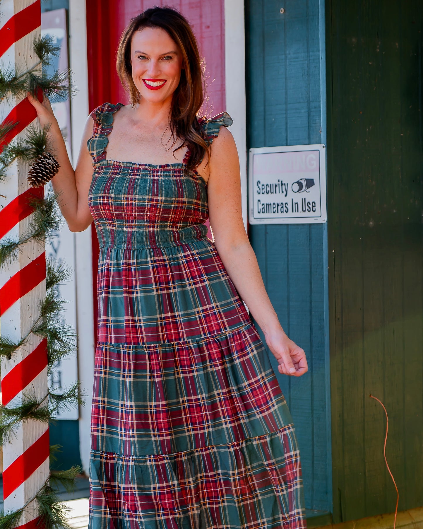 Logan Plaid Midi Dress- Green