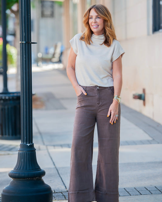 Shields Mock Neck Top- Oatmeal