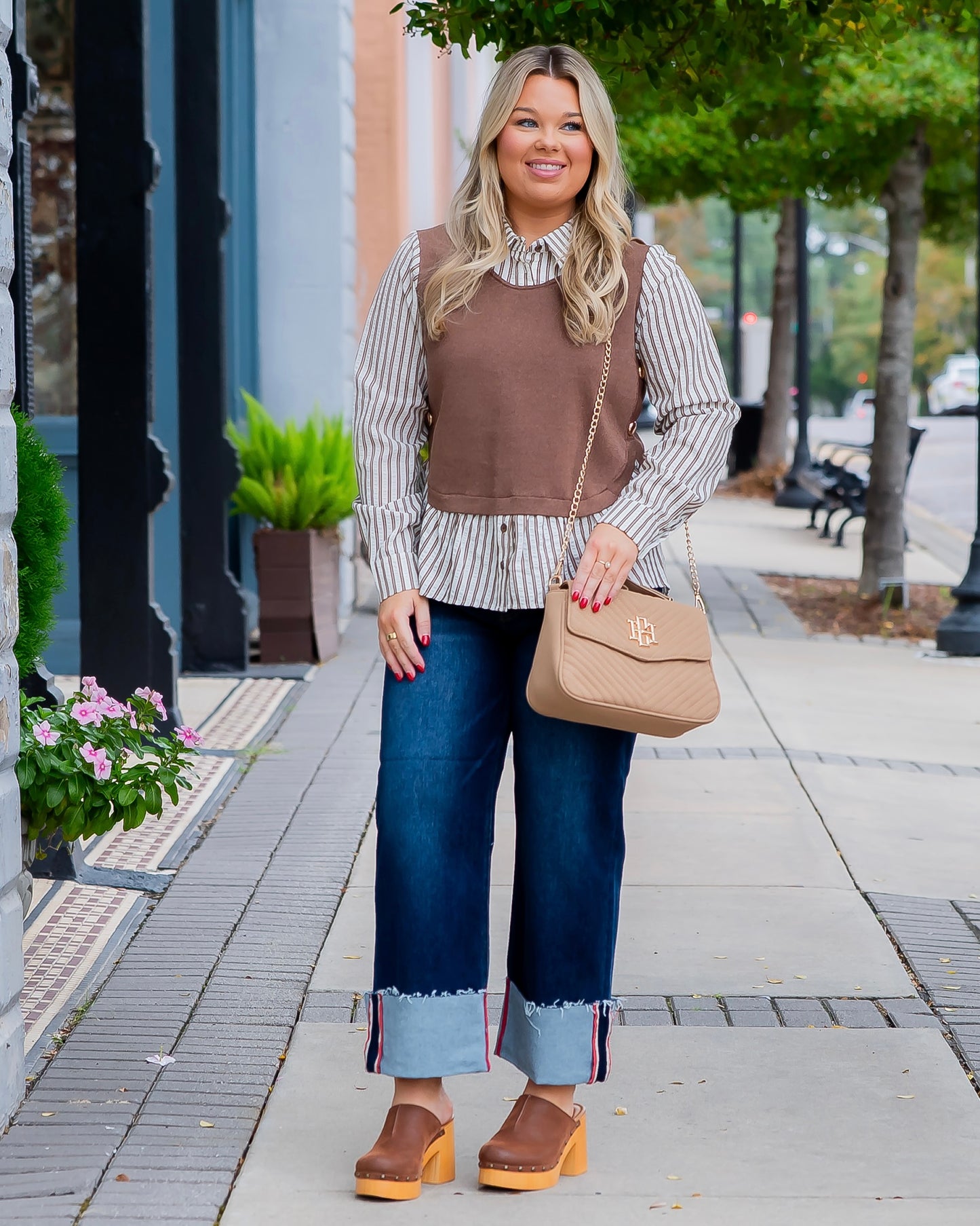 Miranda Brown Vest with Shirt