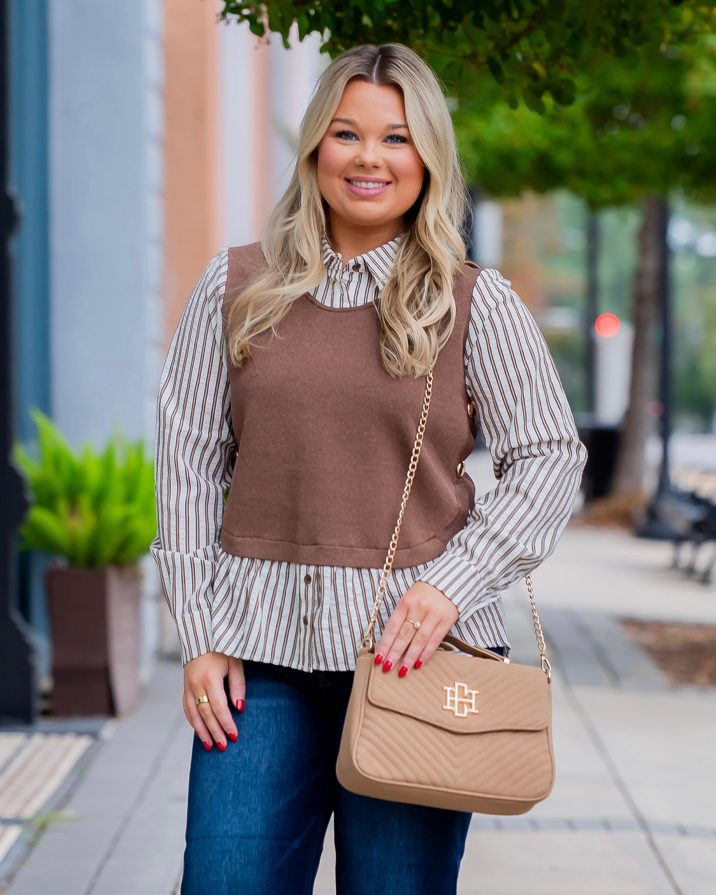 Miranda Brown Vest with Shirt