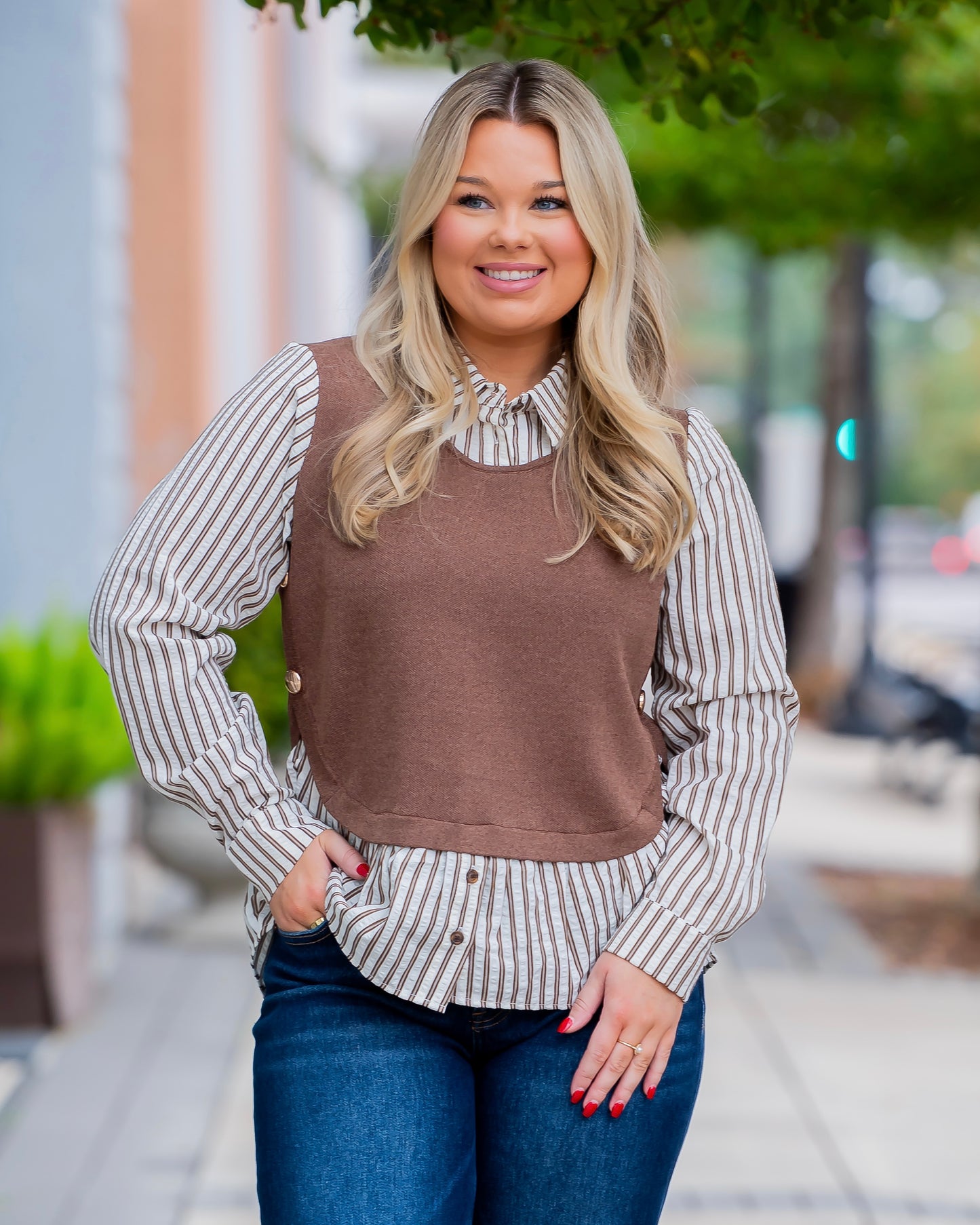 Miranda Brown Vest with Shirt