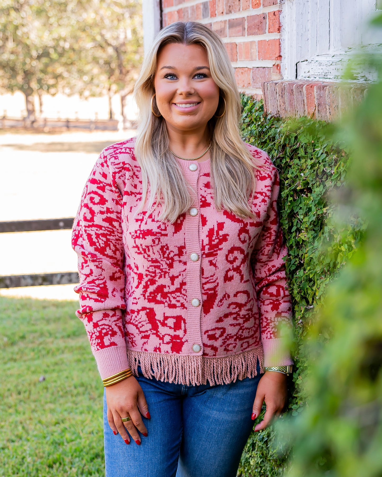 Everett Fringed Cardigan-Coral Red