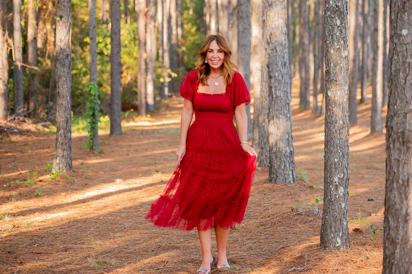 Reese Dotted Midi Dress- Burgundy