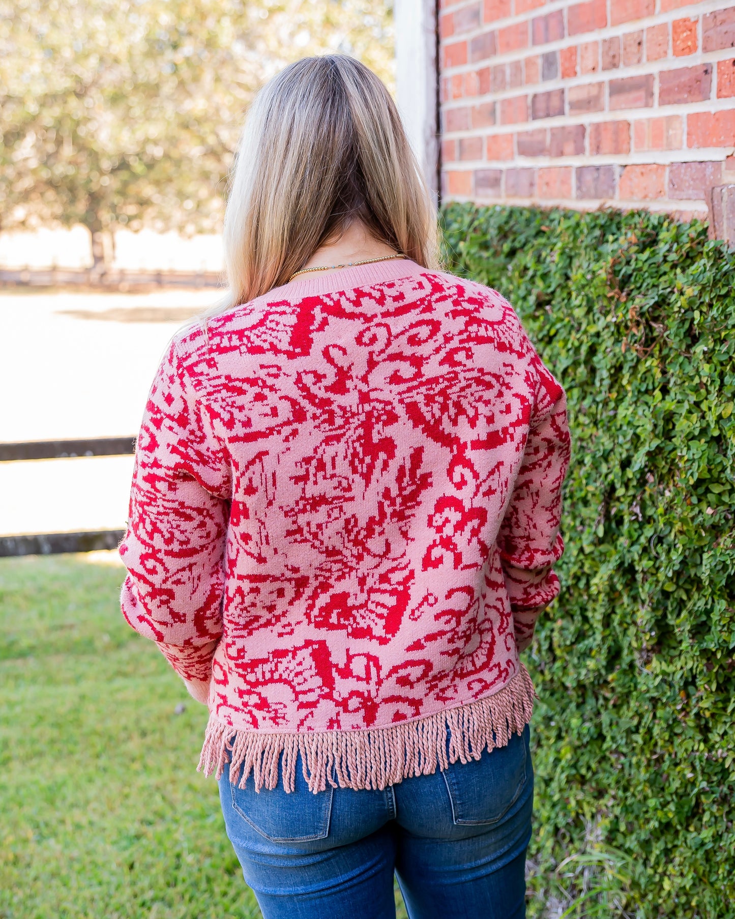 Everett Fringed Cardigan-Coral Red