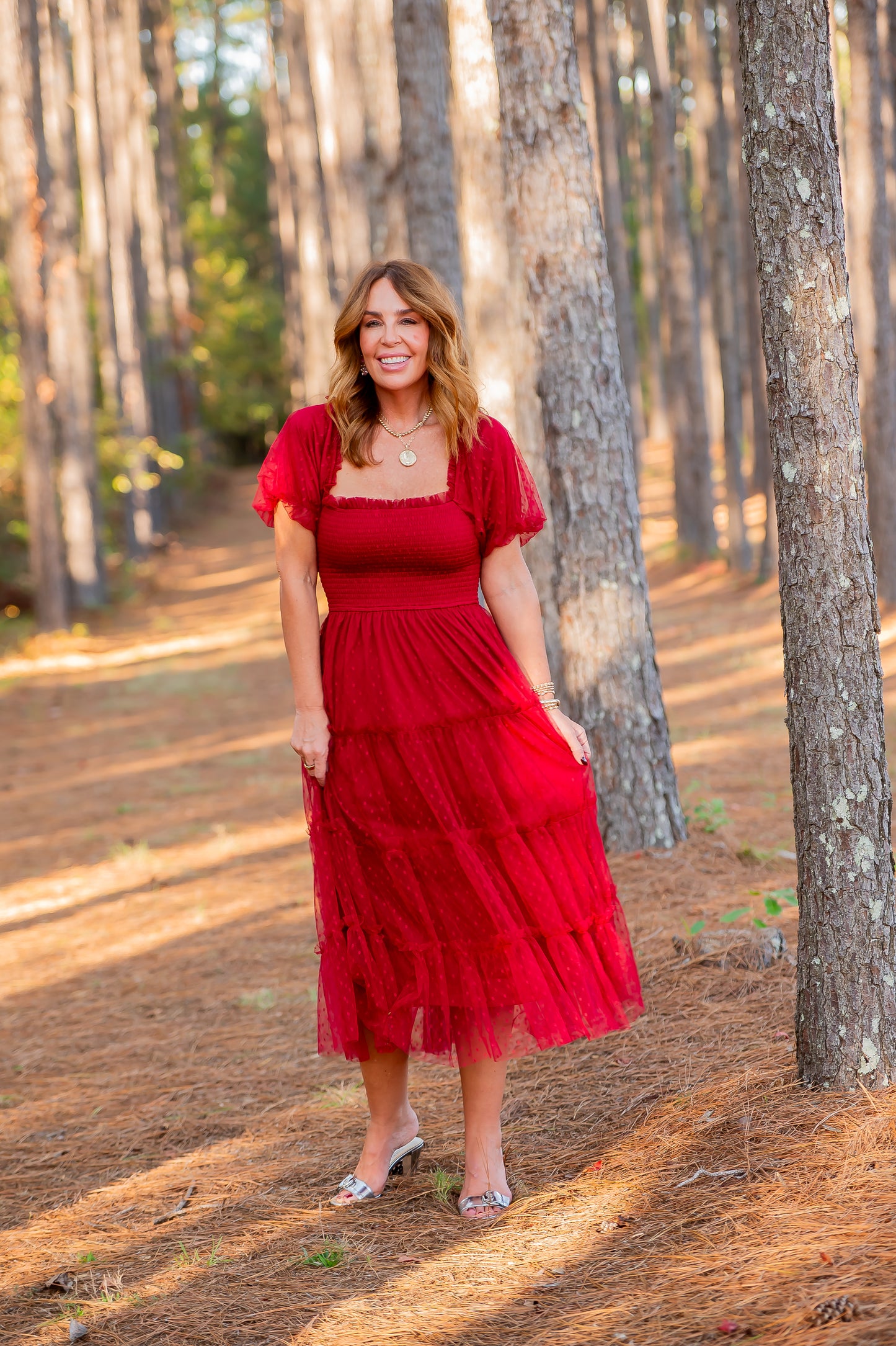 Reese Dotted Midi Dress- Burgundy