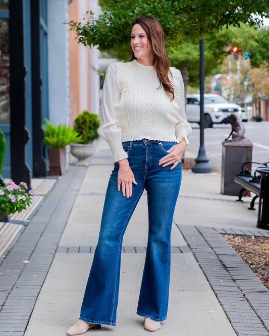 Leighton Ruffle Sweater- Ivory