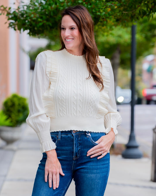 Leighton Ruffle Sweater- Ivory
