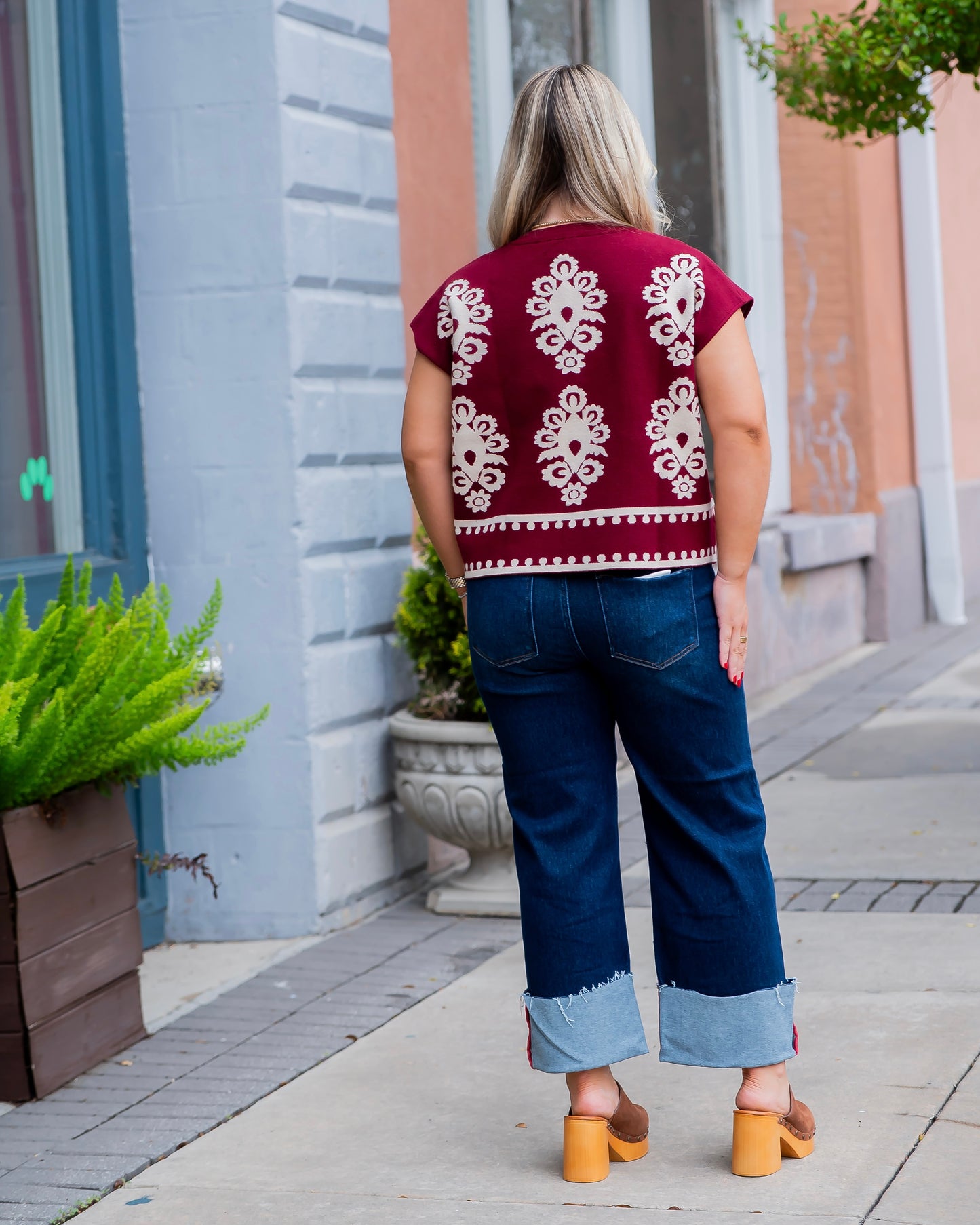 Darling Damask Print Top- Garnet