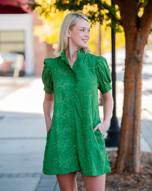 Joyner Button Up Dress-Green