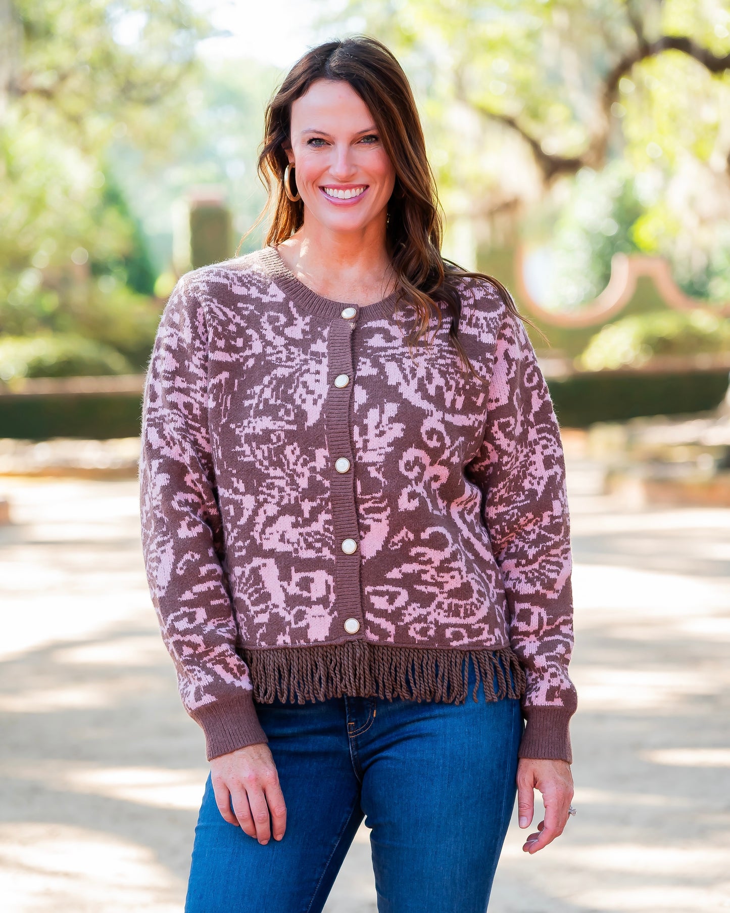 Everett Fringed Cardigan-Mocha Pink