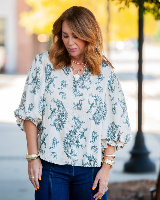 Carlisle Paisley Printed Top-Navy