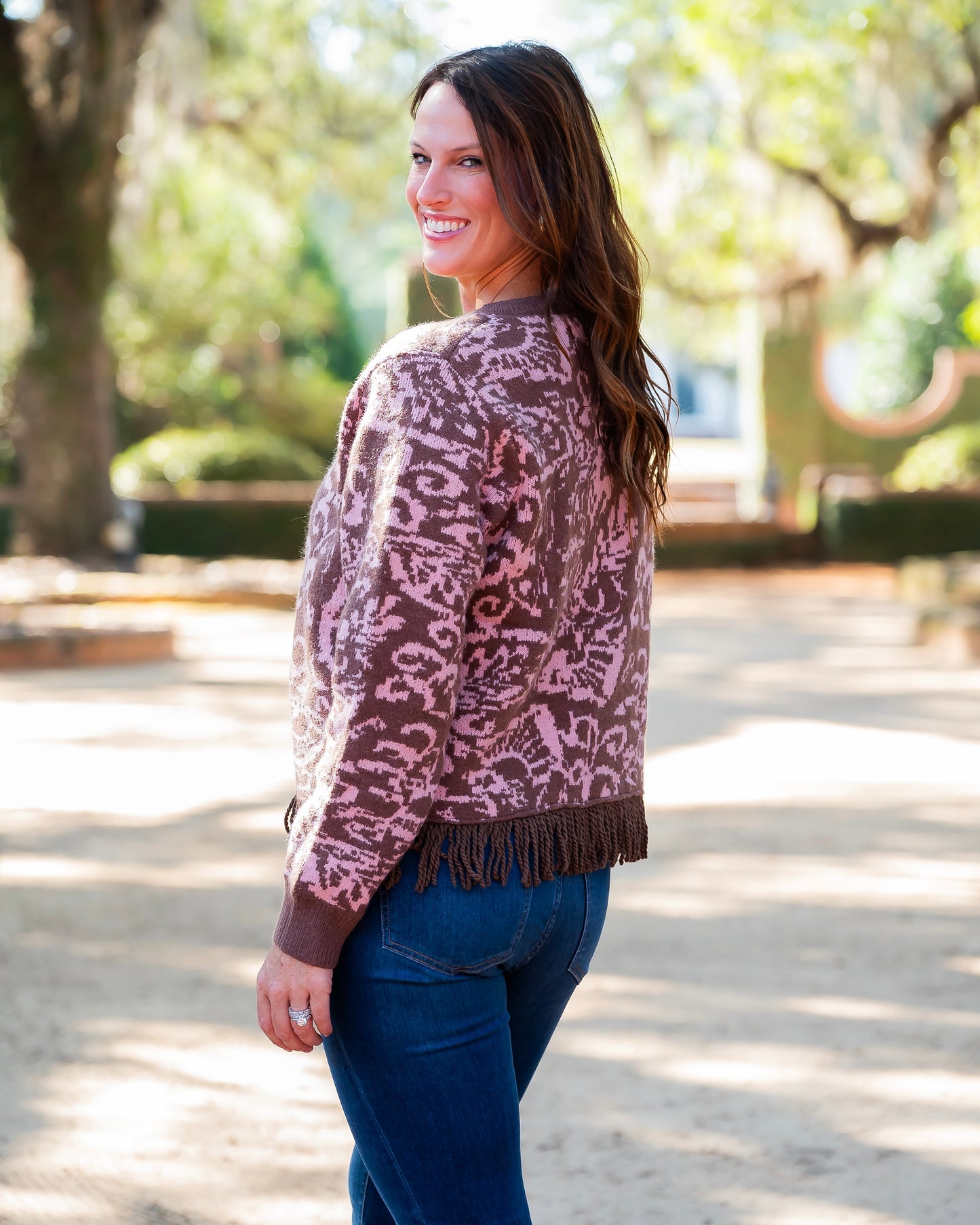 Everett Fringed Cardigan-Mocha Pink