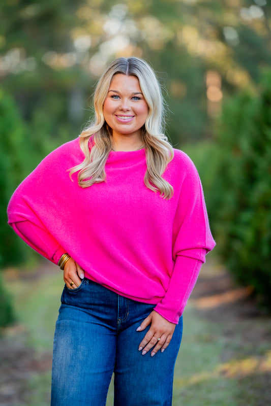 Gramercy Asymmetrical Sweater- Fuchsia