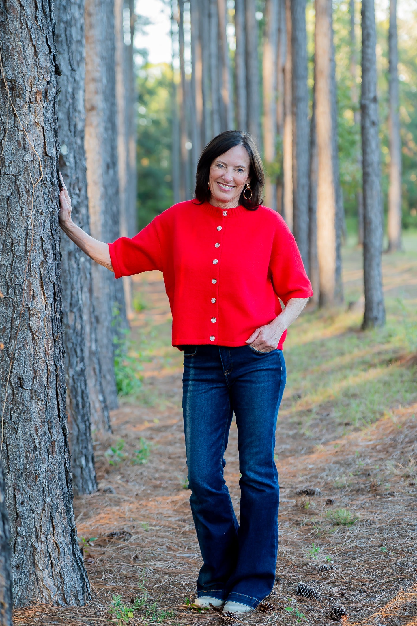 Renley Button Front Sweater - Red