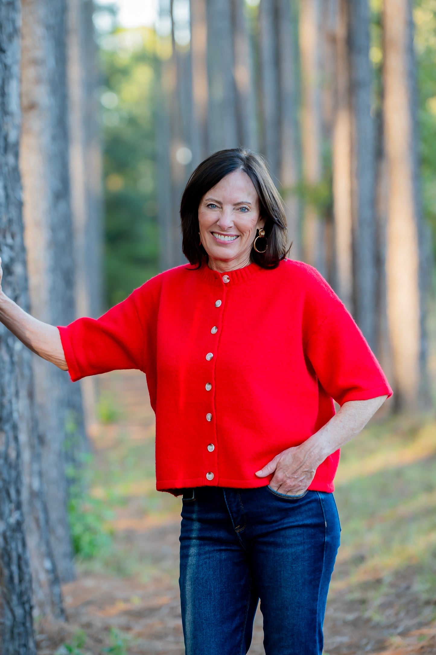 Renley Button Front Sweater - Red