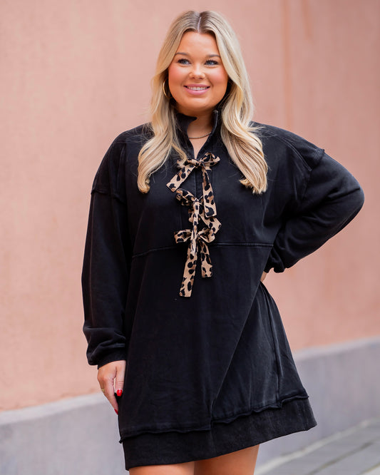 Leigh Leopard Bow Sweatshirt Dress