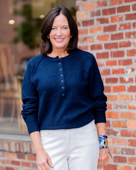 Loren Navy Henley Sweater