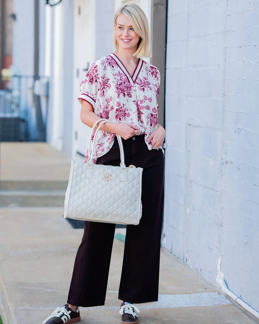 Victorian Floral Print Top- Garnet