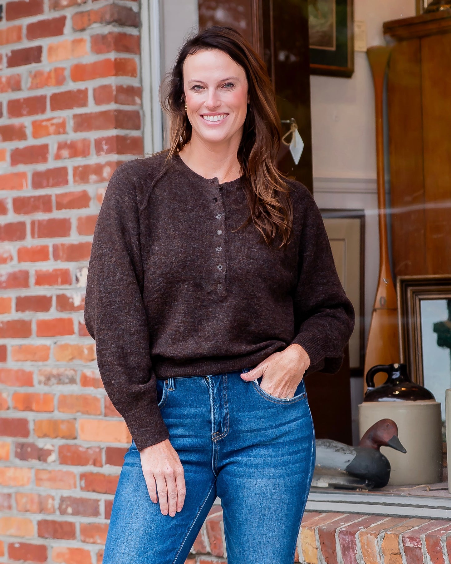 Loren Brown Henley Sweater