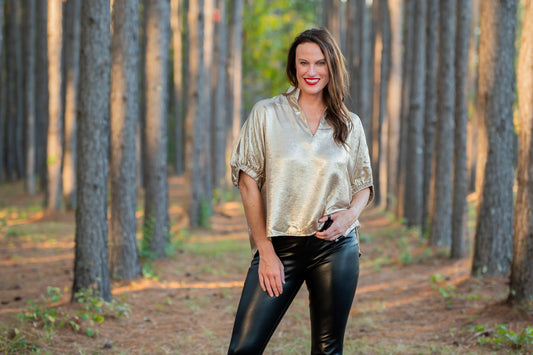 Tena Metallic V-Neck - Gold