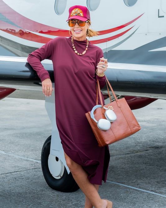 Redmond Mock Neck Dress - Burgundy