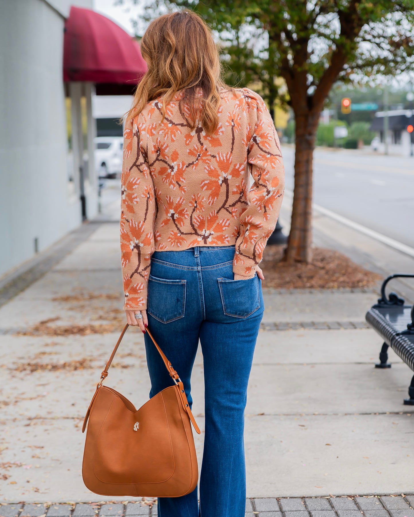 Annabella Floral Print Sweater-Taupe Caramel