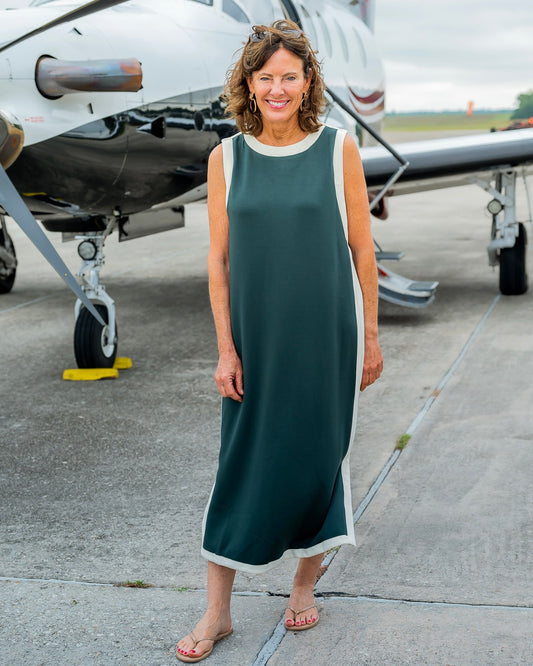 Conner Round Neck Midi Dress-Hunter Green