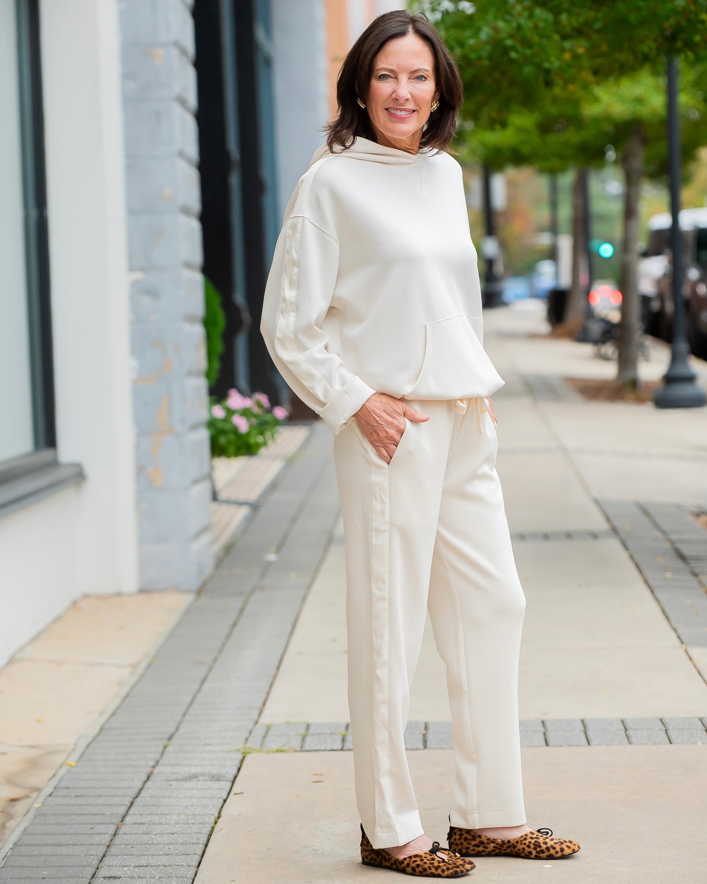 Valli Satin Trim Lounge Pants-French Vanilla