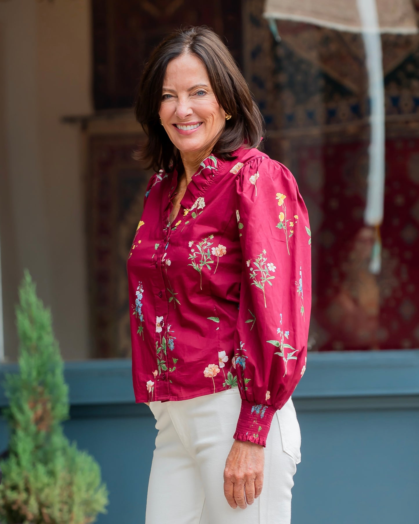 Ingrid Floral Long Sleeve Top- Garnet