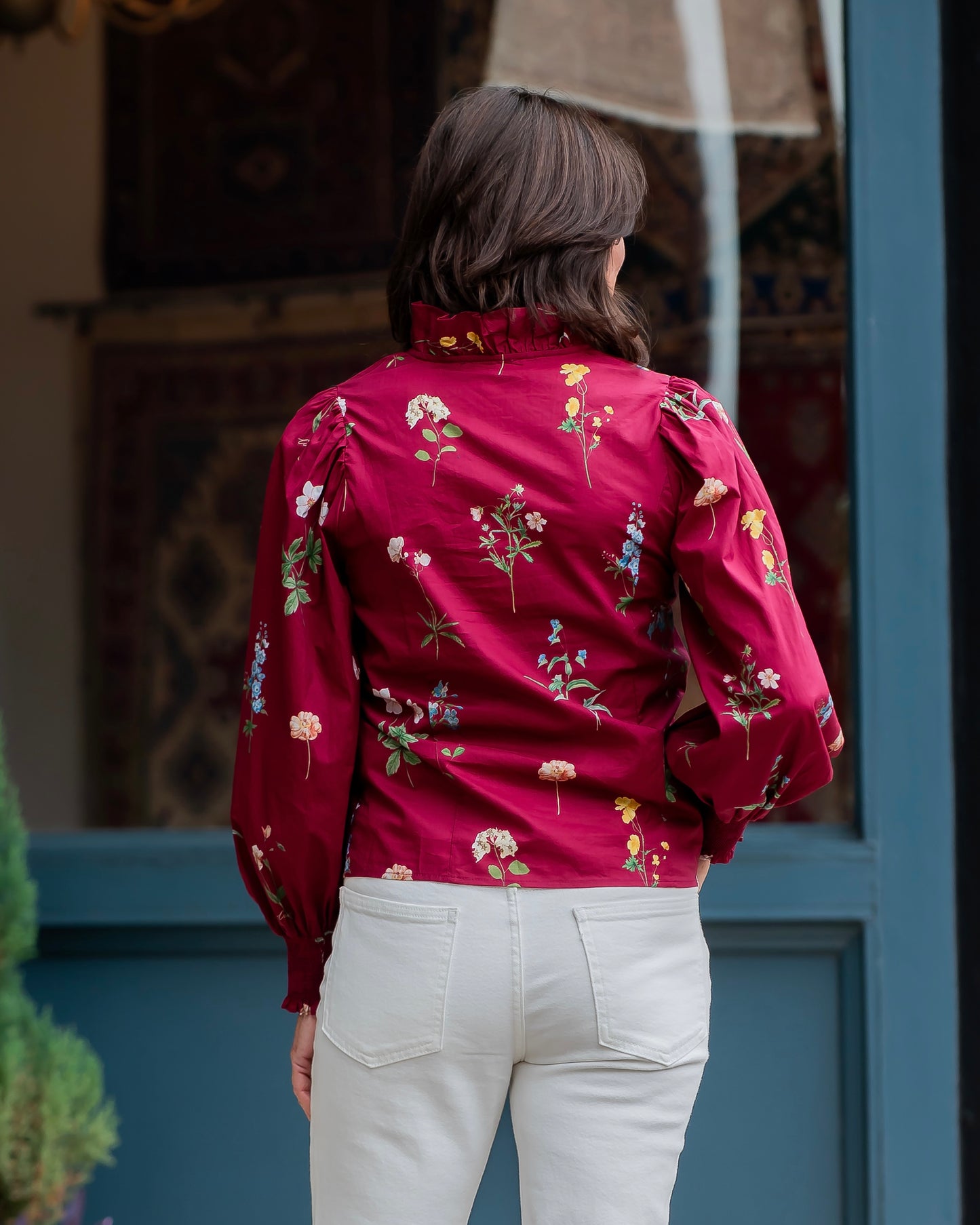 Ingrid Floral Long Sleeve Top- Garnet