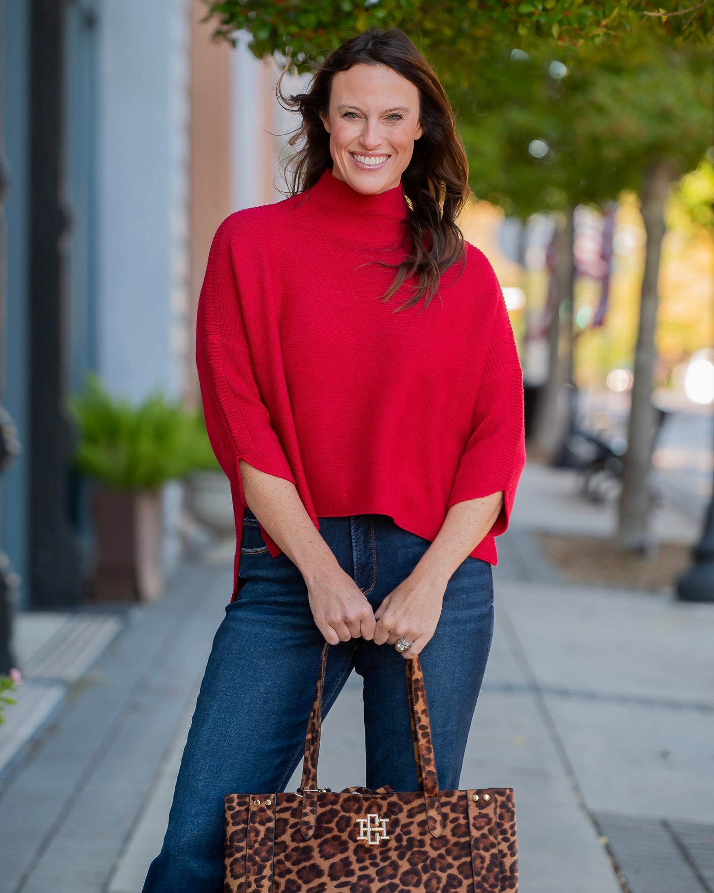 Boho Mock Neck Sweater - Berry Red