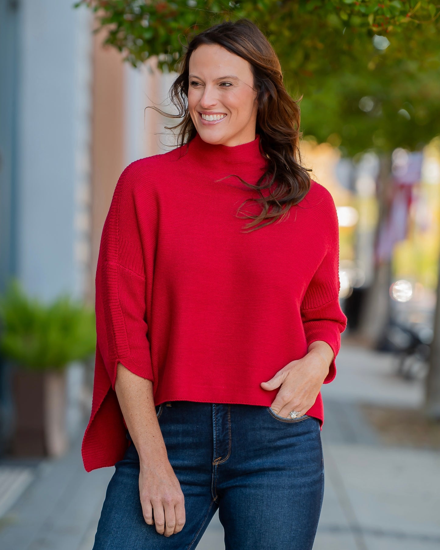 Boho Mock Neck Sweater - Berry Red