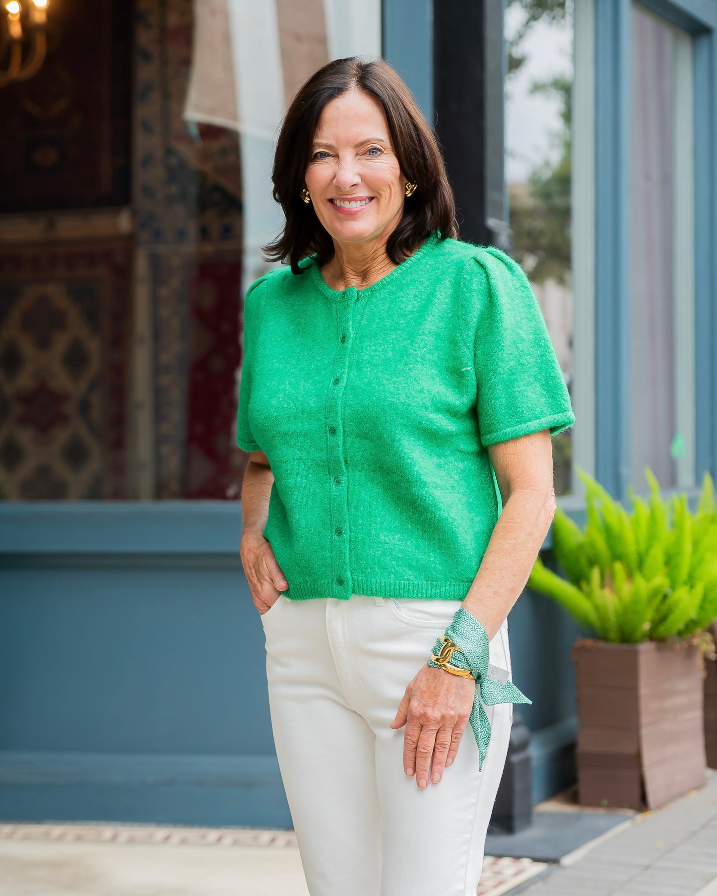 Easton Puff Sleeve Cardigan-Green