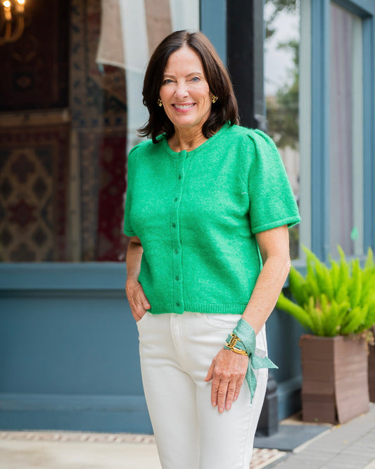 Easton Puff Sleeve Cardigan-Green