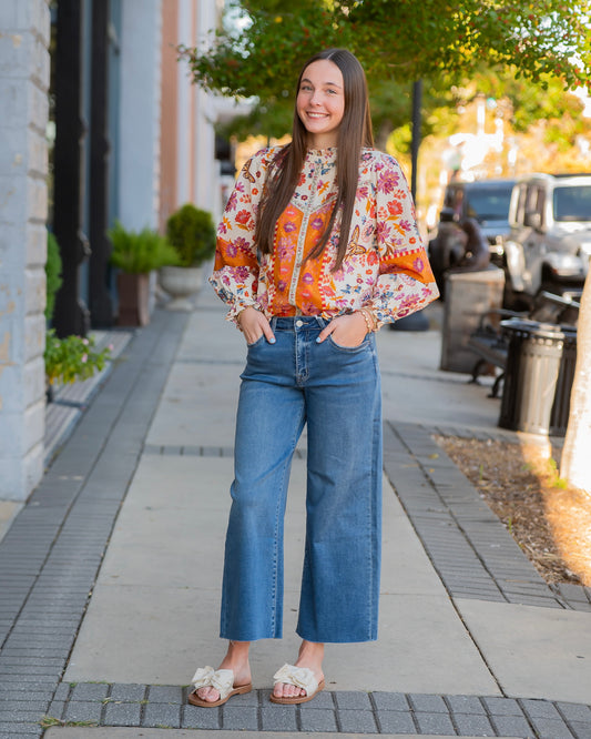 Missy Floral Border Print Top