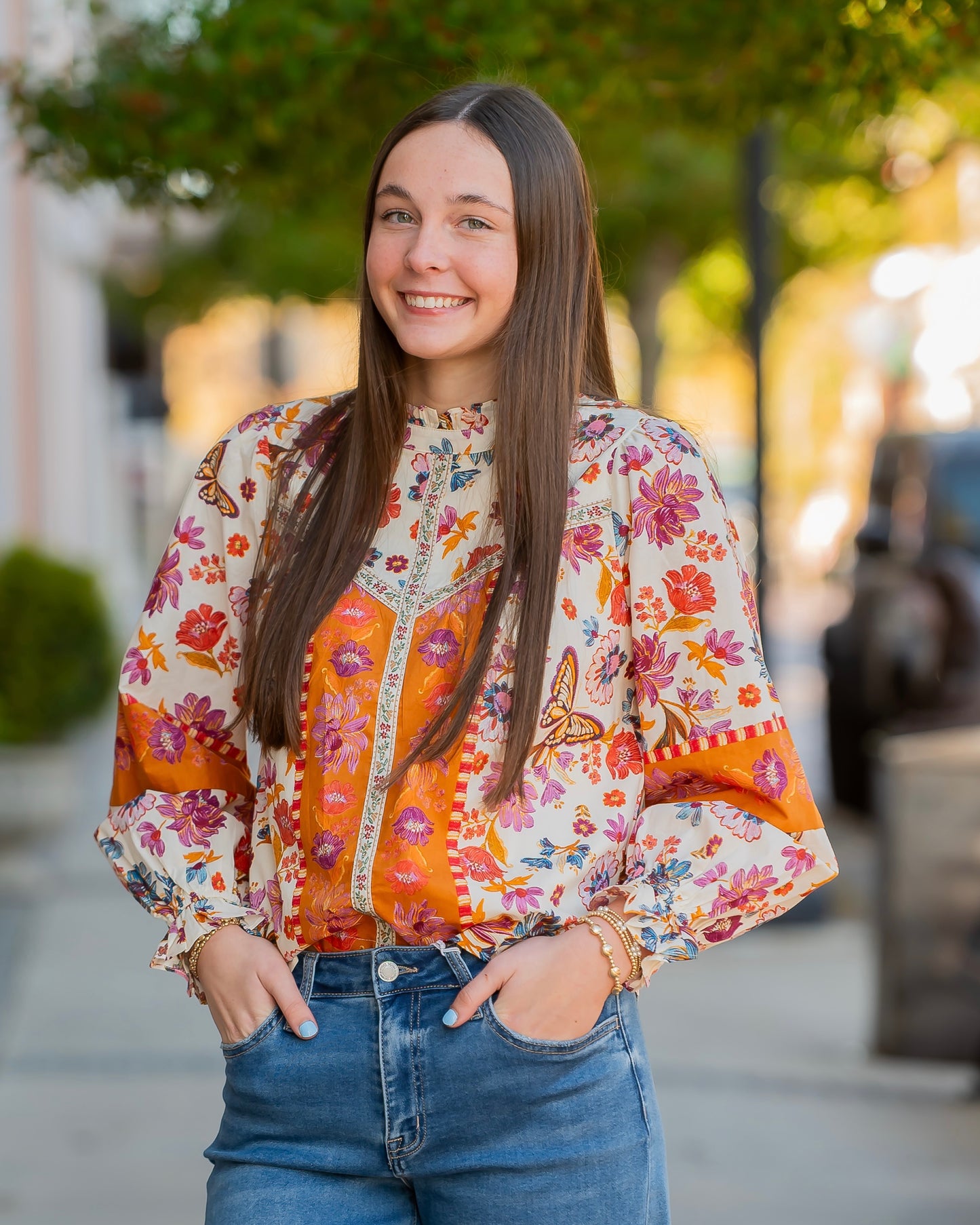 Missy Floral Border Print Top