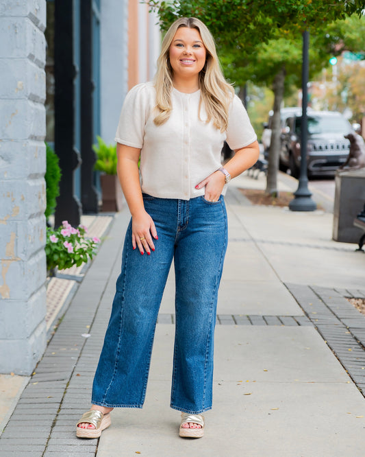Easton Puff Sleeve Cardigan-Ivory Beige