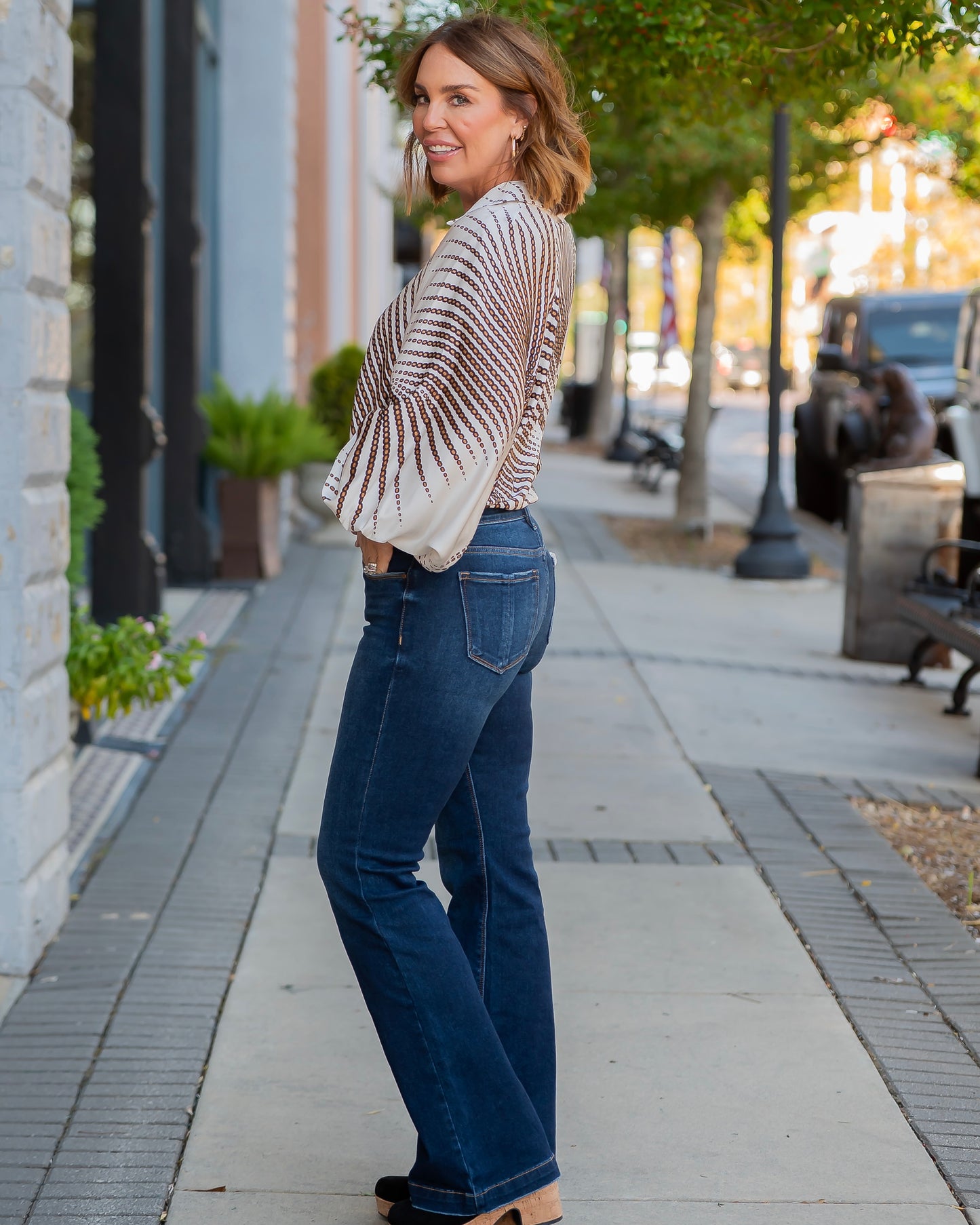 Randolph Geometric Print Silk Feel Top