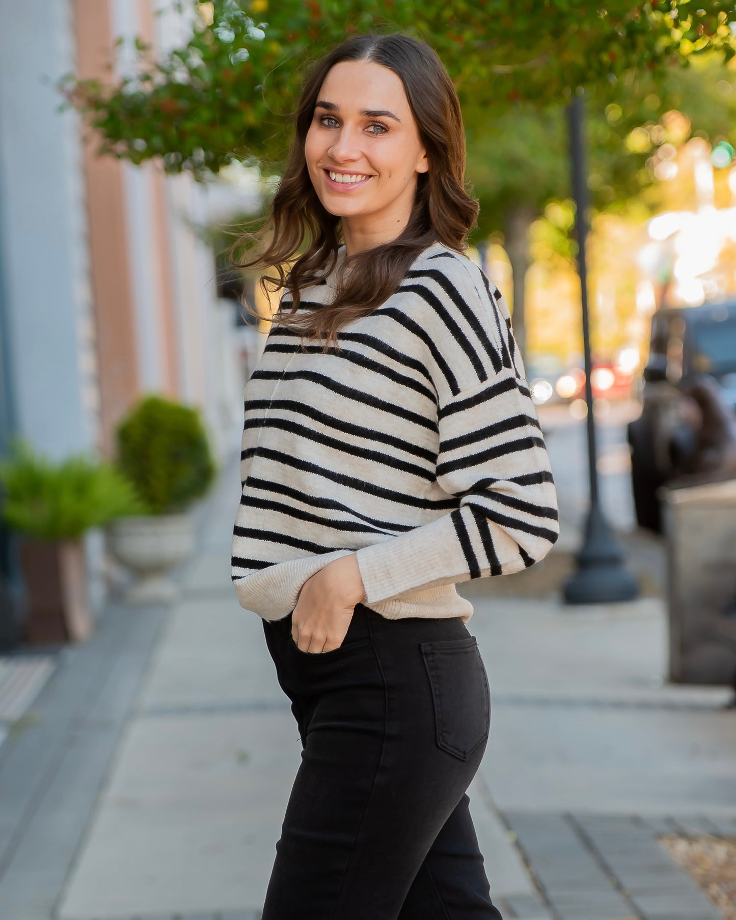 Cheverly Striped Sweater-Black