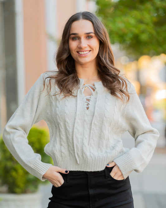 Beaumont Cable Lace Up Sweater