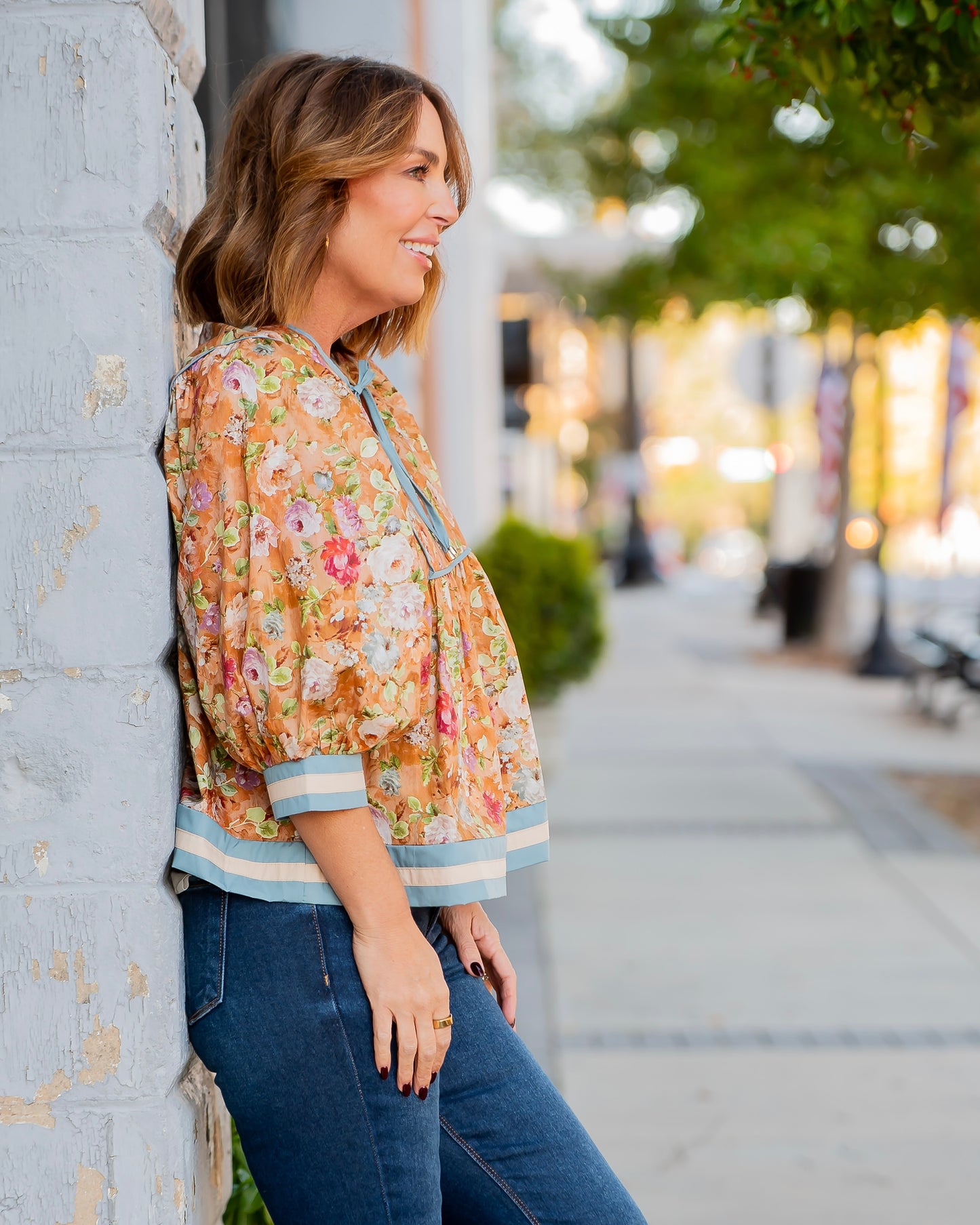 Maxine Floral Empire Waist Top- Rust