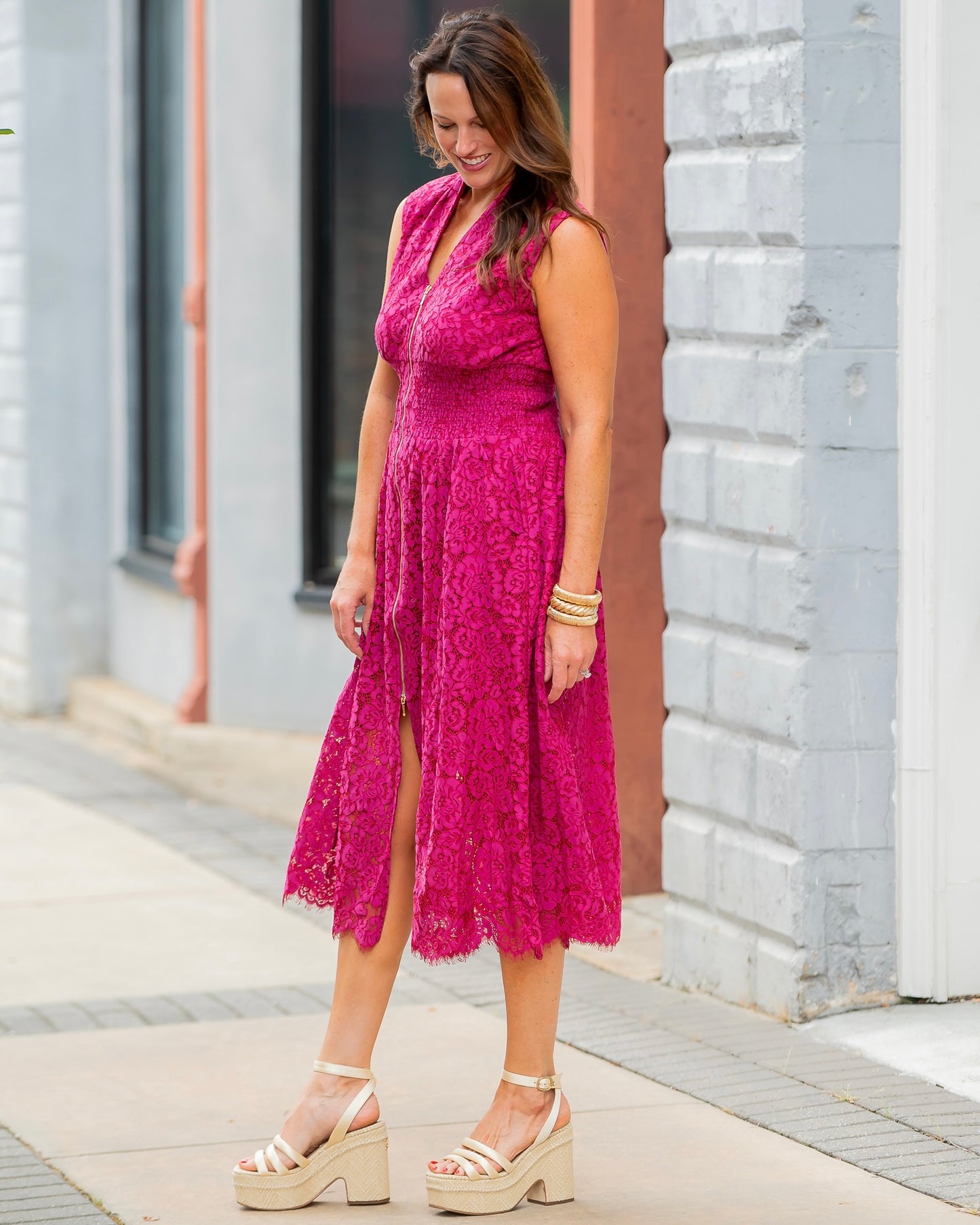 New York Lace Dress-Deep Rose