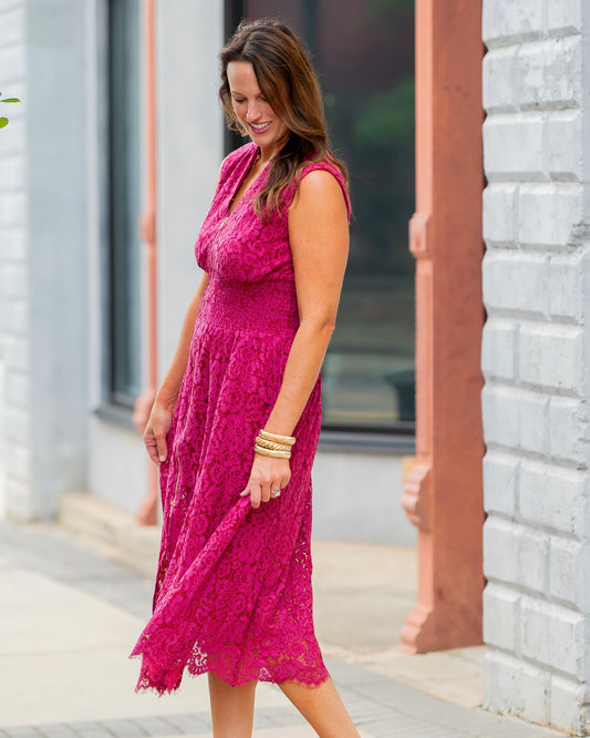 New York Lace Dress-Deep Rose