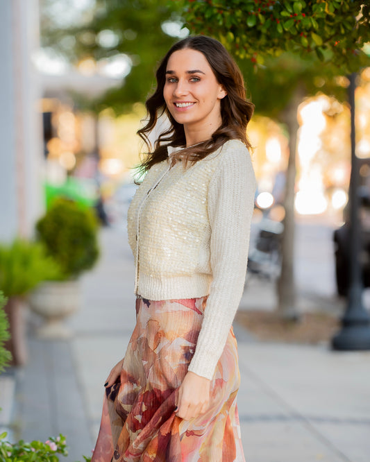Sedona Sequined Sweater Cardigan-Cream