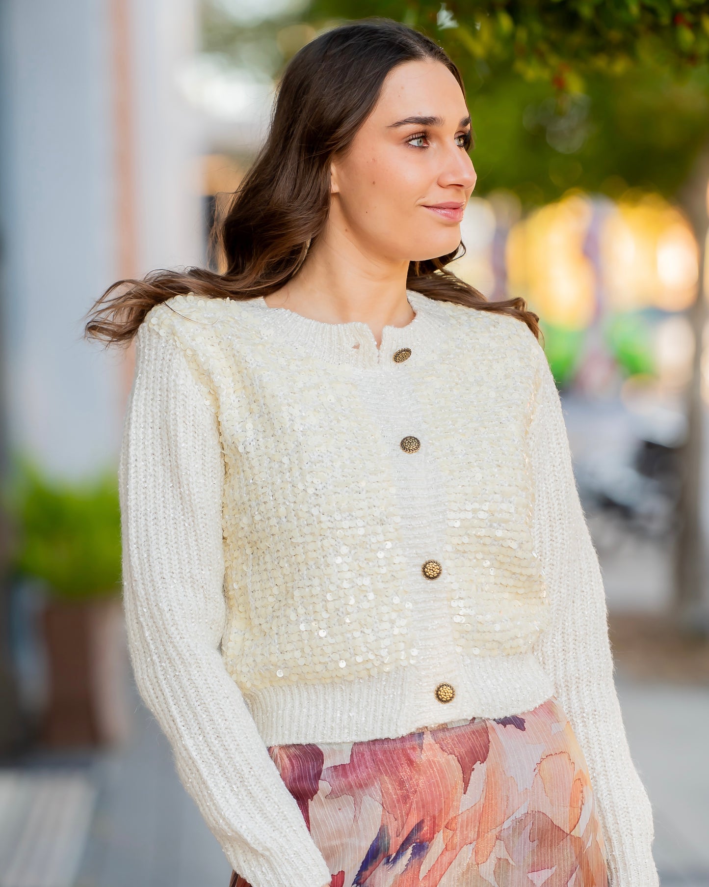 Sedona Sequined Sweater Cardigan-Cream