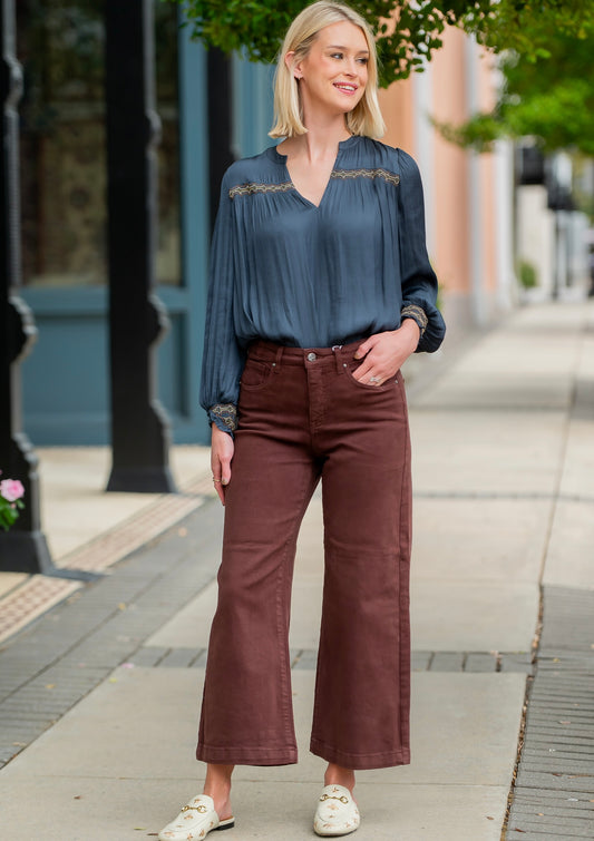 Veronica High Rise Crop Jean - Brown