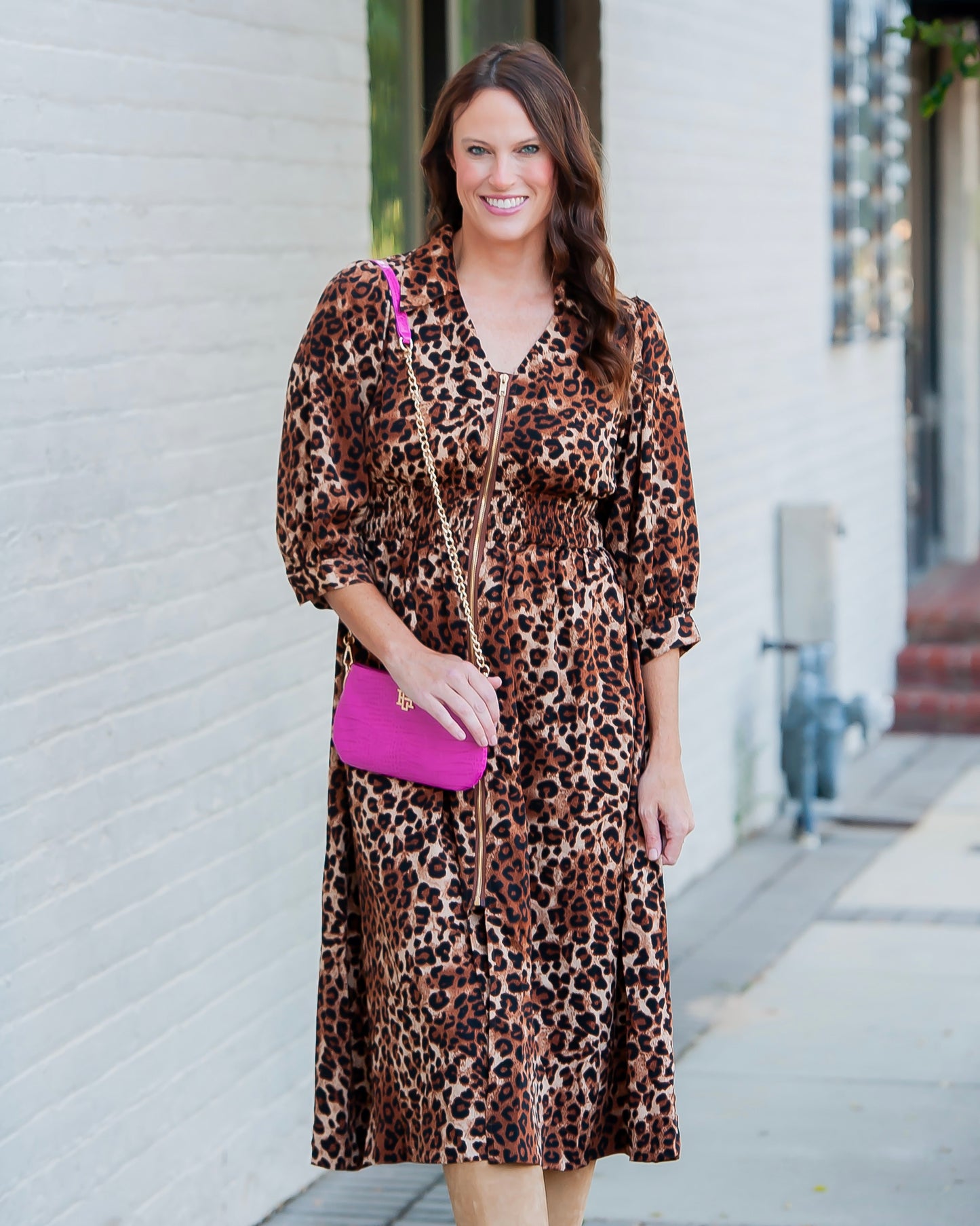 Larkin Leopard Zip Up Midi Dress