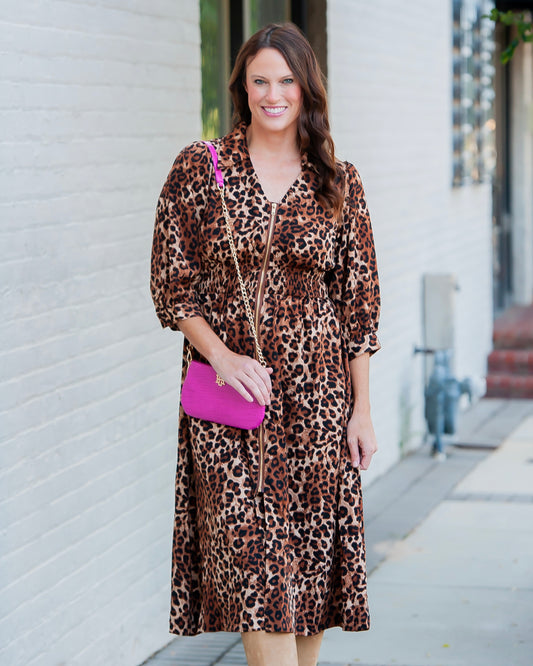 Larkin Leopard Zip Up Midi Dress