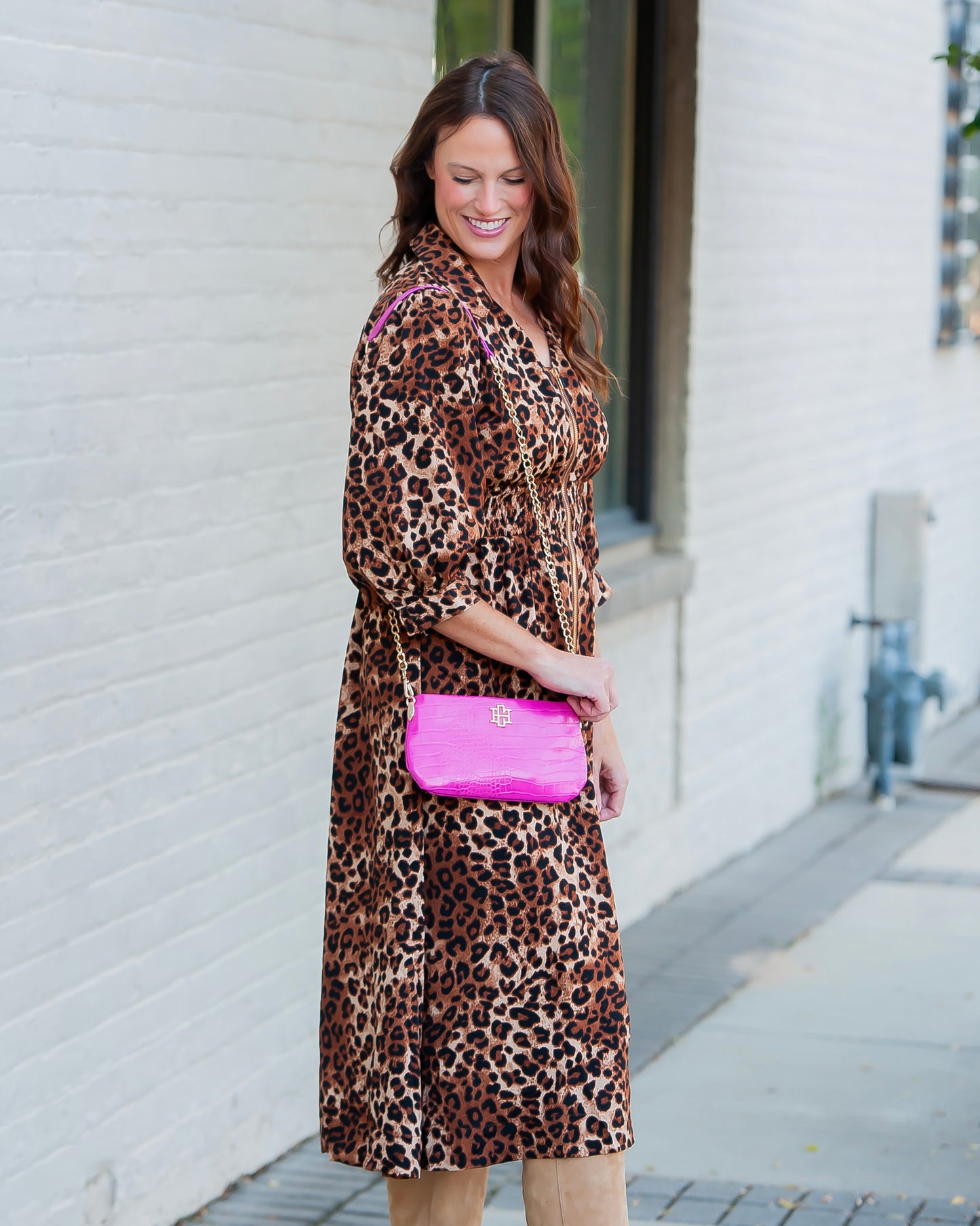 Larkin Leopard Zip Up Midi Dress